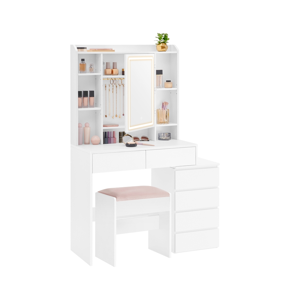 VASAGLE Schminktisch mit LED-Beleuchtung modern wolkenweiß RDT125W01