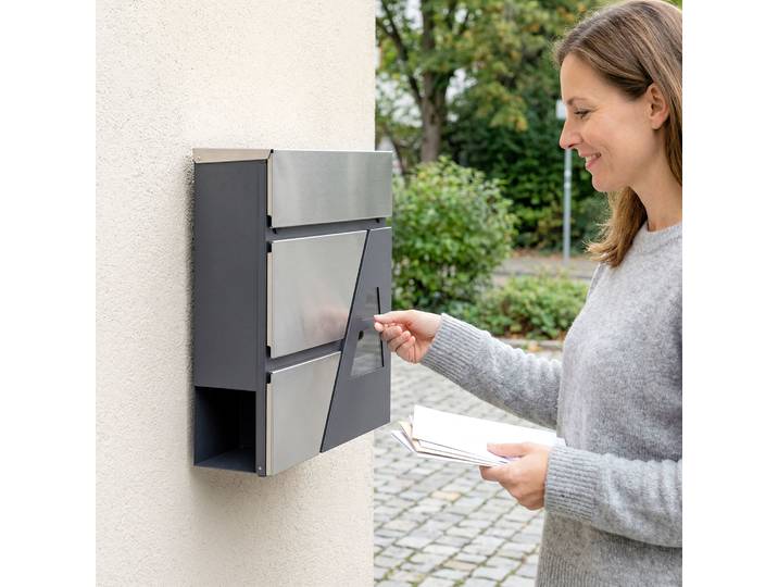 HOMCOM Boîte aux Lettres Murale Étanche Gris Foncé avec Porte-Journaux