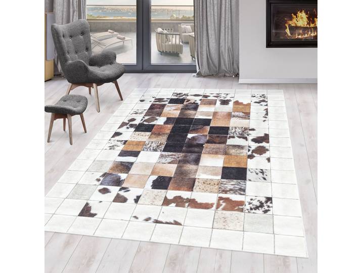Teppich AYYILDIZ TEPPICHE FIESTA 4306 , weiss (weiß), B:120cm H:6mm L:170cm, Polyester, Teppiche, Teppich, Pflegeleichtes Flachgewebe/ Moderner Fell Look. Tierfell Optik