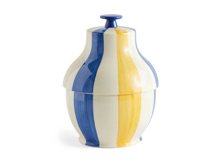 HAY Bocal à petits gâteaux Sobremesa stripe Ø19 cm Blue-yellow
