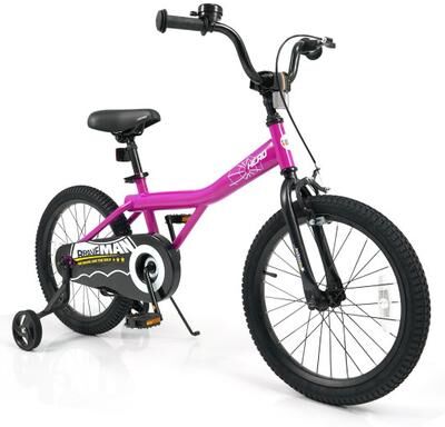 Costway 18-Inch Kids Bike with Removable Training Wheels Pink-Brave Hero