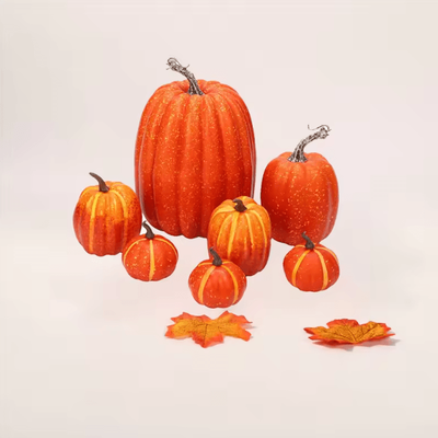 Inspire Curations 7PCS Artificial Pumpkin Decor Set Realistic Fall Harvest DIY & Halloween Decorations orange