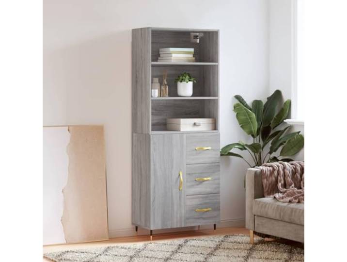 Elegantes Highboard mit viel Stauraum in Betongrau - Modernes Design Aufbewahrungsschrank mit Türen für Wohnzimmer und stabilen Metallfüßen aus Holzwerkstoff langlebig und stabil