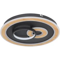 Deckenlampe schwarz Wohnzimmerlampe modern Deckenleuchte dimmbar, LED Smartlight Fernbedienung CCT Holzoptik, LED 50W 2200lm 2700-6500K, DxH 50x7 cm