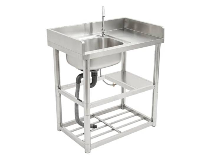 CAIYGG Edelstahl Küchenspüle Einbecken 80x50x80 cm Links, freistehend Mit Wasserhahn und doppellagigem Ablagefach, modernes Design, platzsparend, leicht zu reinigen, ideal für Küche und Haushalt