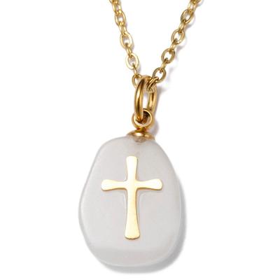 Kette mit Anhänger FIRETTI "Schmuck Geschenk Kreuz", grau (gelbgoldfarben, grau), Halsketten, Damen, Edelstahl, L: 45 B: 2mm, Made in Germany - mit Rosenquarz, Quarz oder Amethyst, B:2mm