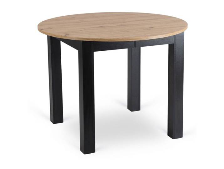 Table ronde extensible HARRY 102-142 cm Chêne artisanal/Noir moderne