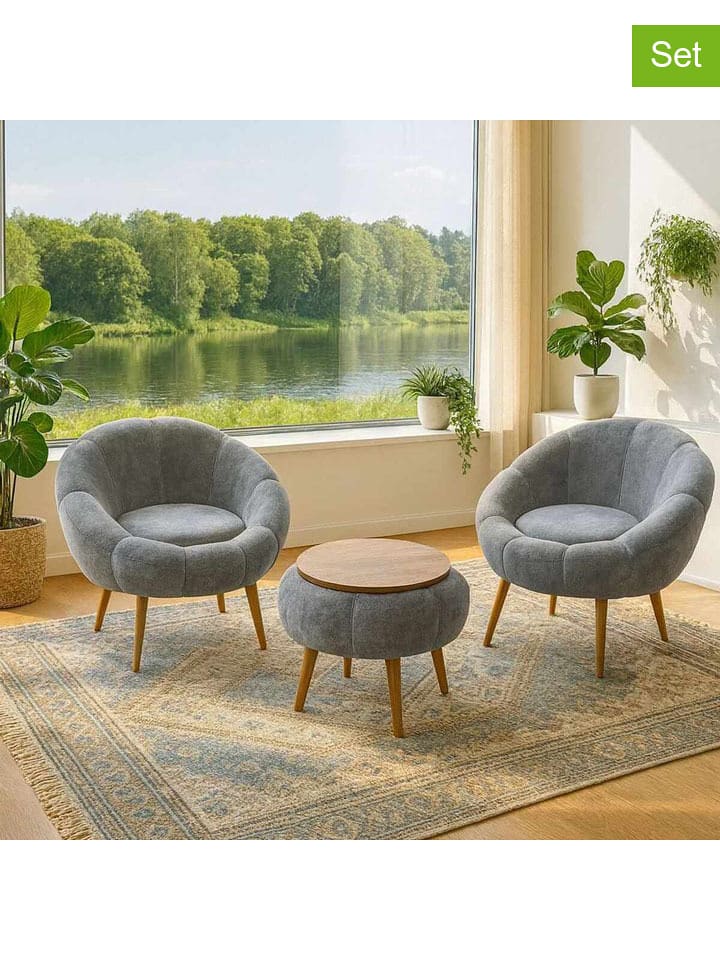 Scandinavia Concept 3tlg. Set: Sessel & Beistelltisch ''Lida'' in Grau - onesize