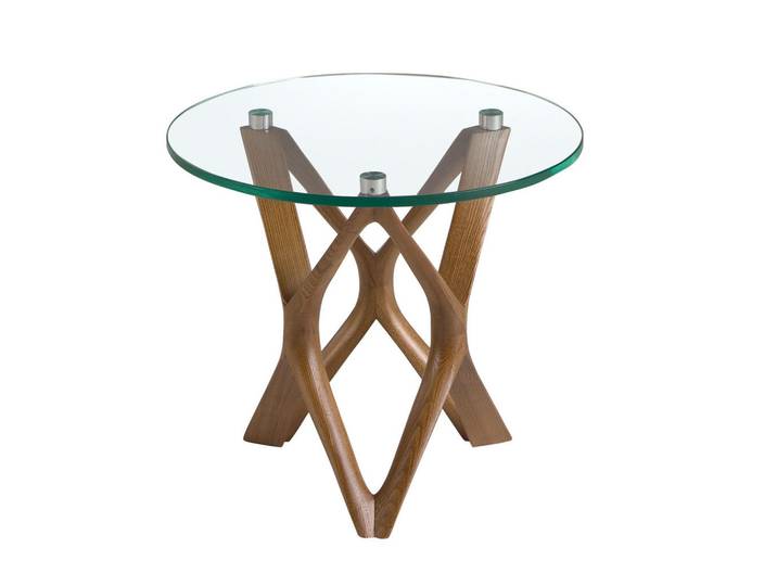 Angel Cerda Runder Beistelltisch aus gehärtetem Glas und Nussbaumholz, Transparent, Walnussfarben, Holzwerkstoff, Echtholz,Nussbaum, Eckteil,Rund,Rund, rund, 50x41x50 cm, Wohnzimmer, Wohnzimmertische, Beistelltisch