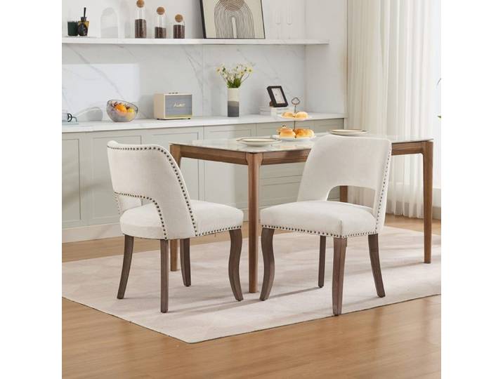 Chaise salle à manger bois 2 pièces tissu moderne beige ferme cuisine salle à manger