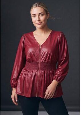 Plus Size Women's Liquid Knit Zip Front Top by Avenue in Burgundy (Size 14)
