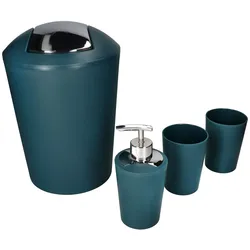 4tlg Badezimmer Set MARTA Petrol 1x Kosmetikeimer, 1x Seifenspender & 2x Becher – 2x 24166, 1x 24167 & 1x 22777