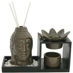 IH Casa Decor Ceramic Oil Burner And Diffuser Set Buddha Head Olive