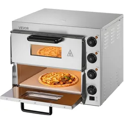 VEVOR Kommerzieller Pizzaofen für die Arbeitsplatte, 16-Zoll-Doppeldecker-Schichten, elektrischer Pizzaofen aus Edelstahl mit Stein und Griff, Mehrzweck-Pizzamaker für den Innenbereich zum Backen von Brezeln im Restaurant zu Hause