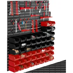 tectake® Kleinteilemagazin, 88-teilig, mit 4 Wandplatten, komfortable Eingriffsöffnung, inklusive Halterungen für Werkzeug und Zubehör