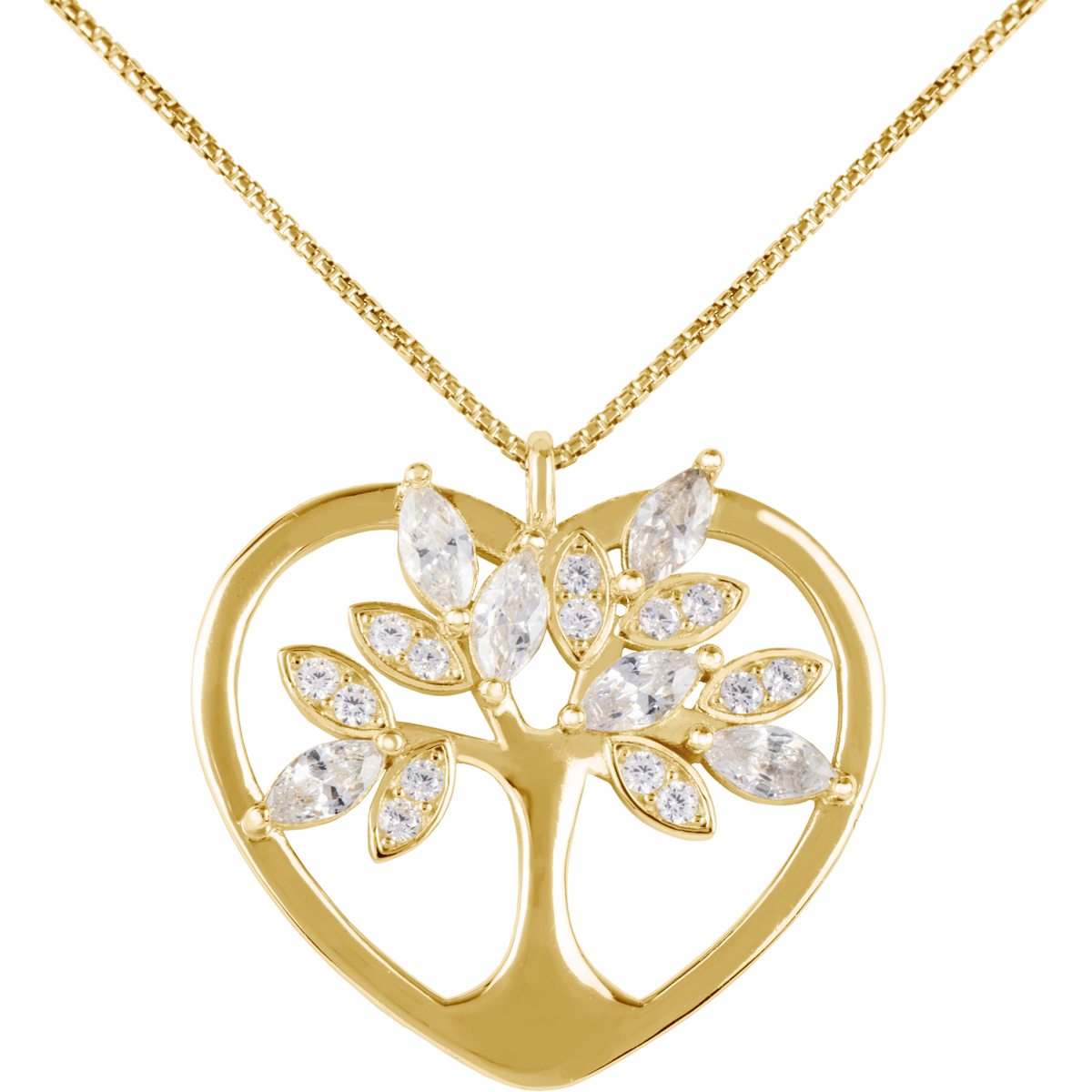 Jacques Lemans Kette Herz/Lebensbaum Sterlingsilber vergoldet mit Zirkoni