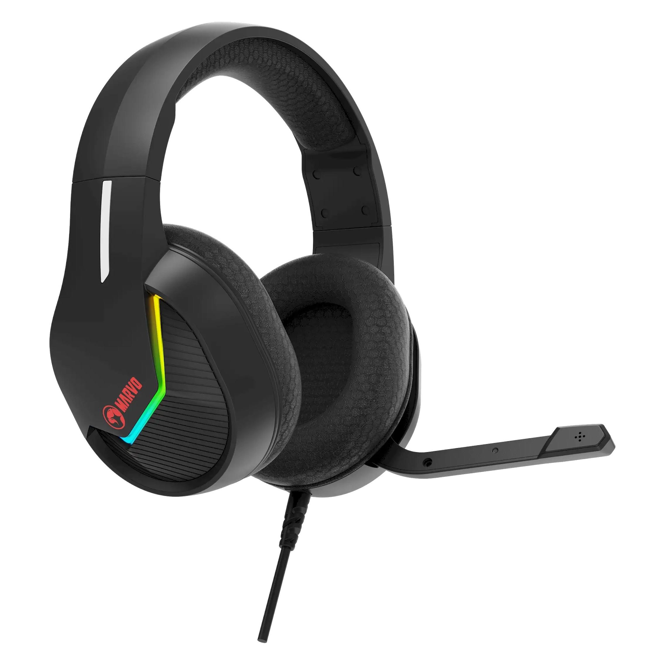 Marvo TACTIC 40 Kophörer mit Mikrofon, wire, schwarz, 2.0, unterbeleuchtet, USB (Kabelgebunden) (H8618 BK)