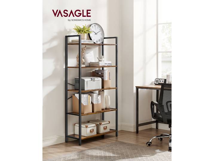 VASAGLE Étagère de Rangement 4 Niveaux, Bibliothèque, Cadre en Acier, Étagère sur Pieds pour Salon, Chambre, Bureau, 30 x 66 x 120 cm, Style Industriel