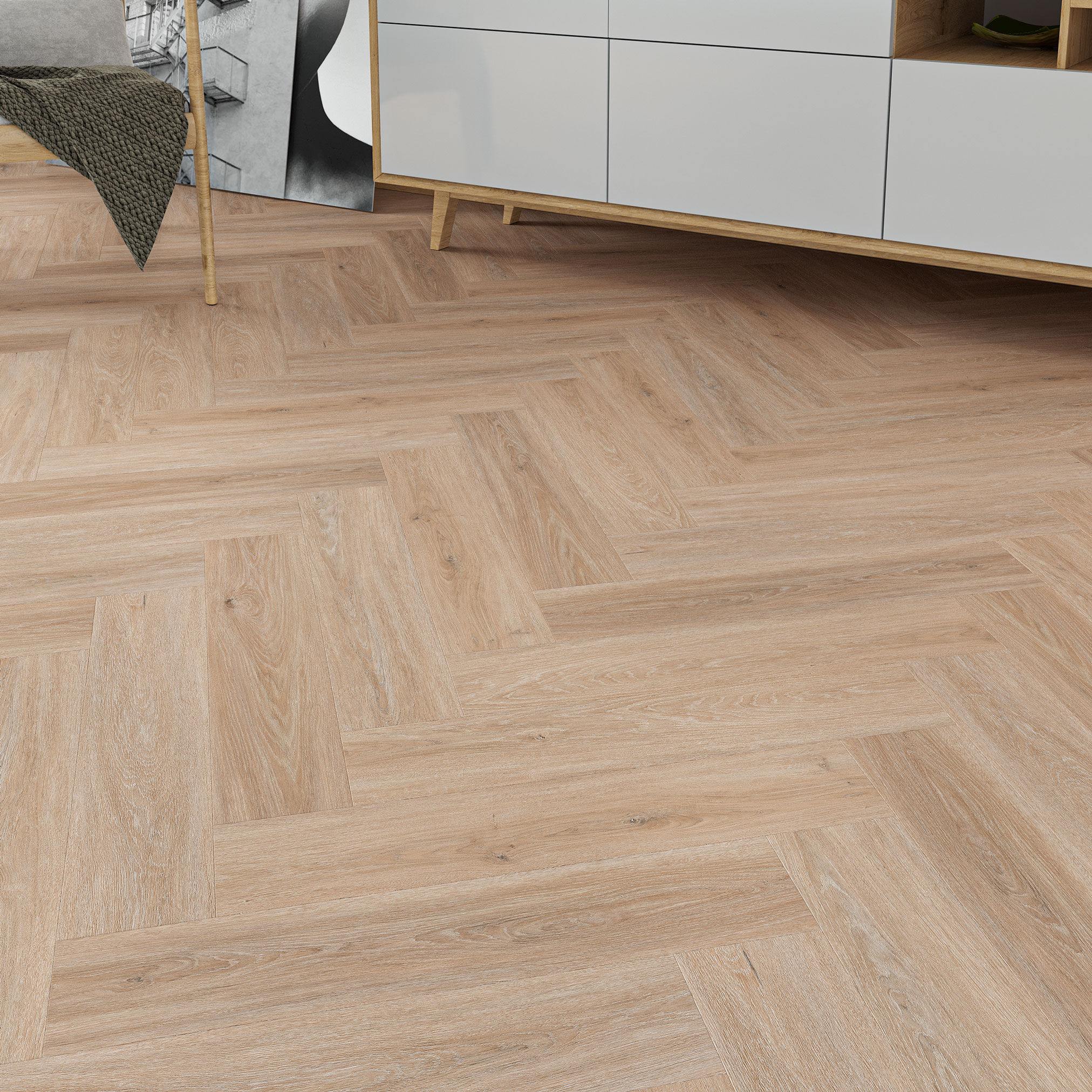 Luxury Flooring Light Herringbone 6.5mm Wood Effect LVT Luxury Vinyl SPC Click Flooring