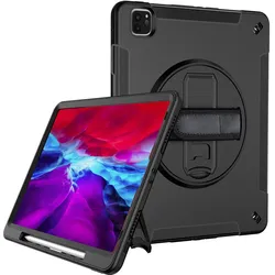 Lobwerk 4in1 Schutzhülle für Apple iPad Pro 12.9 2018 2020 12.9 Zoll Hard Case + Standfunktion + Handgriff S (Apple iPad Pro 12.9 2018, Apple iPad Pro 12.9 2020), Tablet Hülle, Schwarz