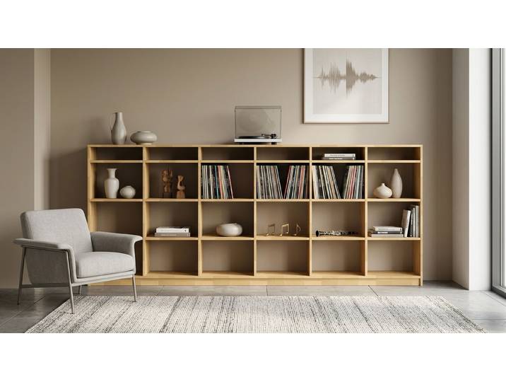 Schallplattenregal - Regal für Schallplatten mit vielen Optionen Buche Natur geölt