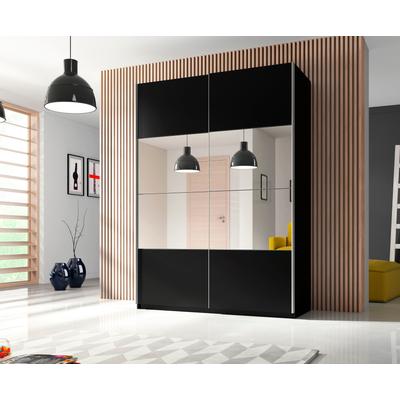 Schwebetürenschrank HOME AFFAIRE "Beta Schiebetürenschrank Kleiderschrank Wäscheschrank", schwarz, B:150cm H:210cm T:61cm, FSC-zertifizierter Holzwerkstoff, Schränke, Schwebetürenschrank, mit Spiegel, INKLUSIVE kompletter Innenausstattung, Metallgriffe