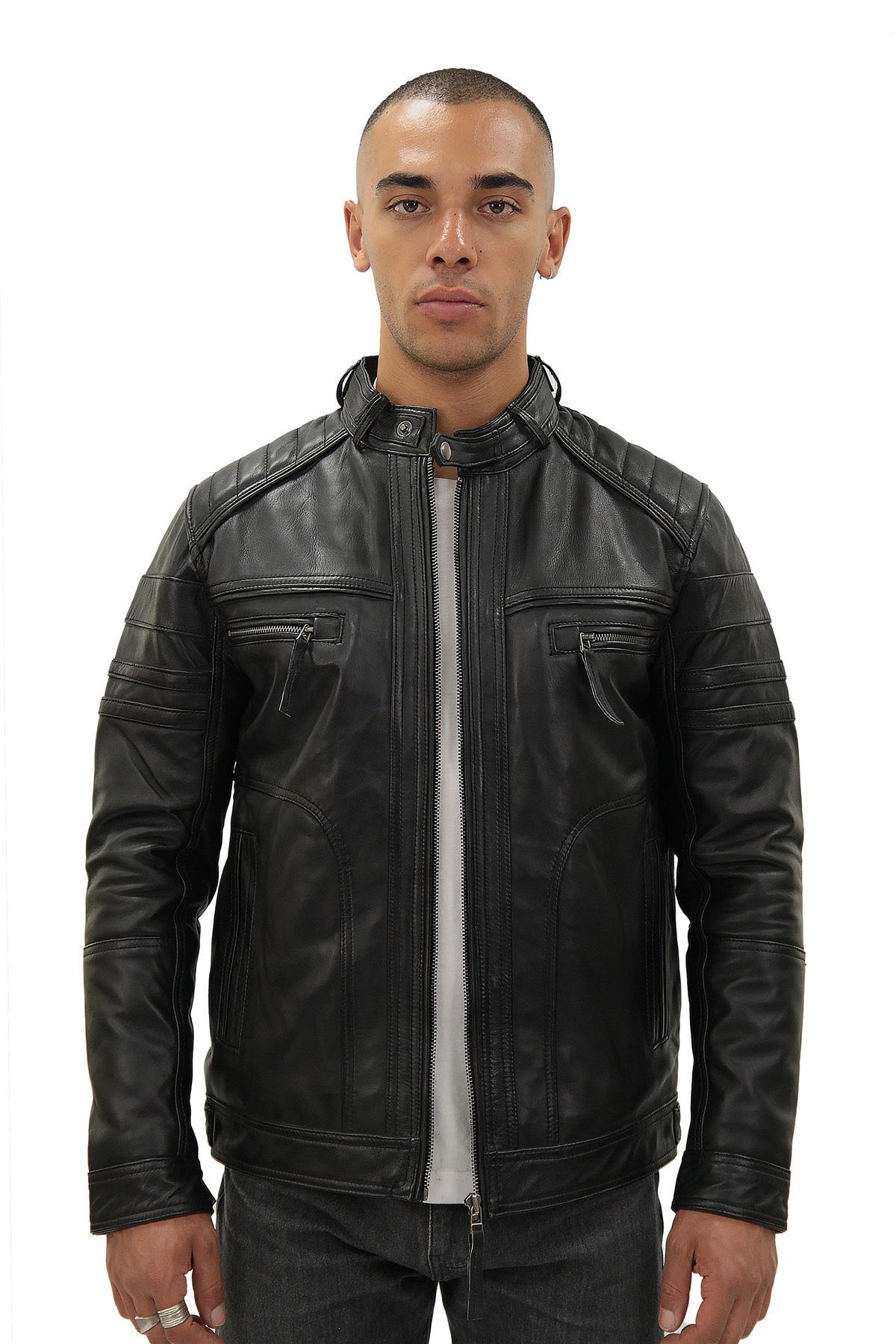 Heren vintage zwart leren bikerjack-Napels