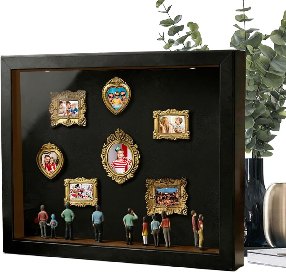 Museum Fotolijst Zwart met Verlichting en Houten Display - 22,7 x 31,4 cm