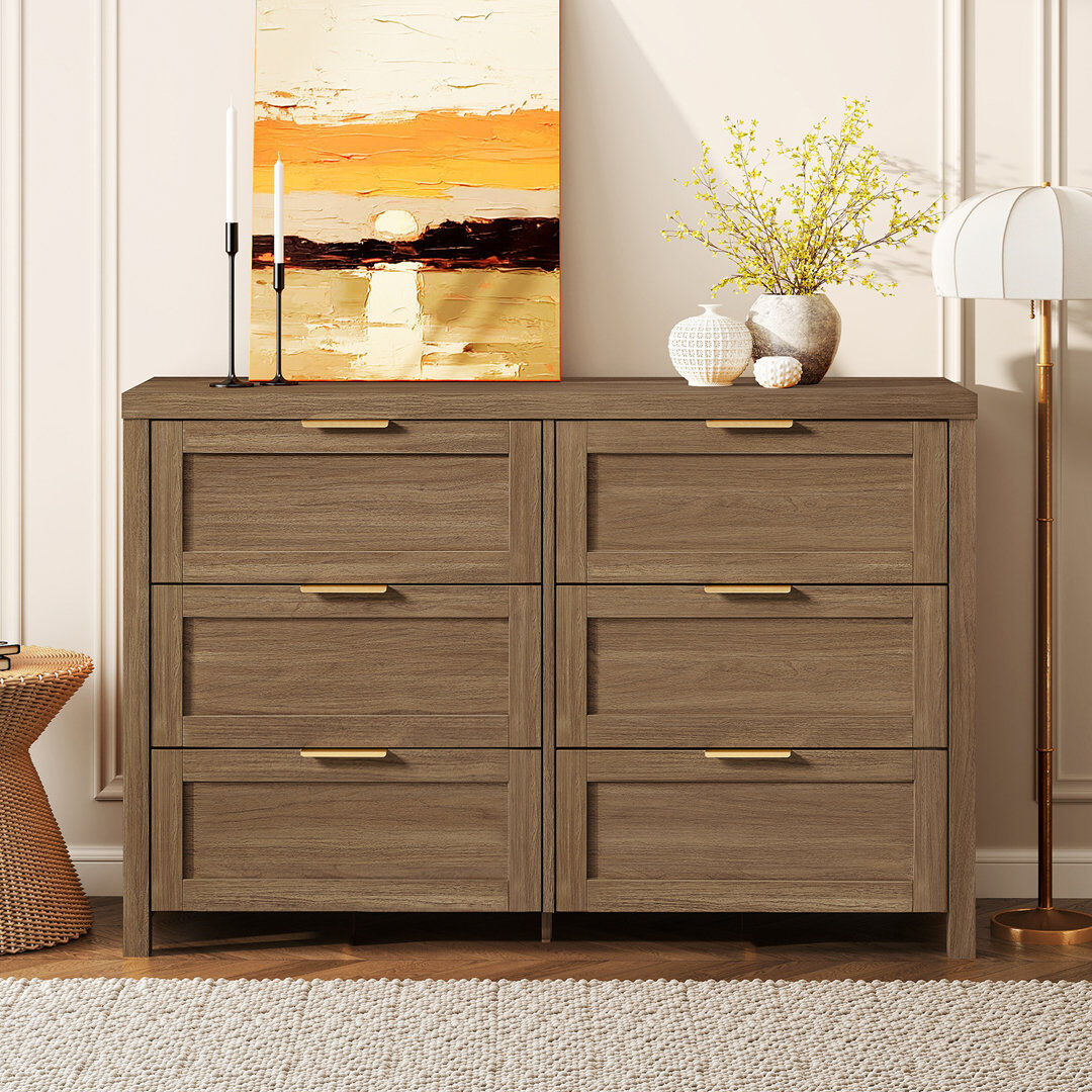 Latitude Run 120 cm W Chest of 6 Drawers Special Walnut 80cm H X 120cm W X 39cm D