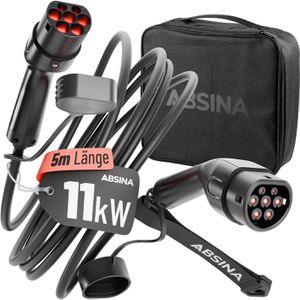 Absina Elektroauto-Ladekabel Mode 3, IP65, 5 m, Typ 2 zu Typ 2, 3-phasig, 16 A, 11 kW