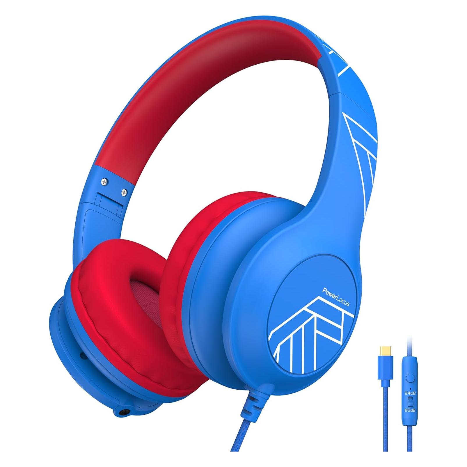 PowerLocus PLED Kinderkopfhörer USB-C-Kabelgebunden blue/red (PWL-PLEDWIRED-BLUEREDUSBC)