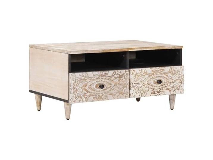 Makastle Wohnzimmertisch Couchtisch Weiß 80 x 54 x 40 cm Massivholz Mango