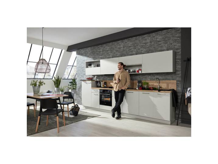 Nolte Küchen Küchenleerblock, Eiche, Platin, nur wie online abgebildet bestellbar, 360 cm, Made in Germany, seitenverkehrt erhältlich, vormontierter Korpus, Küchen, Küchenzeilen & Küchenblöcke, Küchenzeilen ohne Geräte