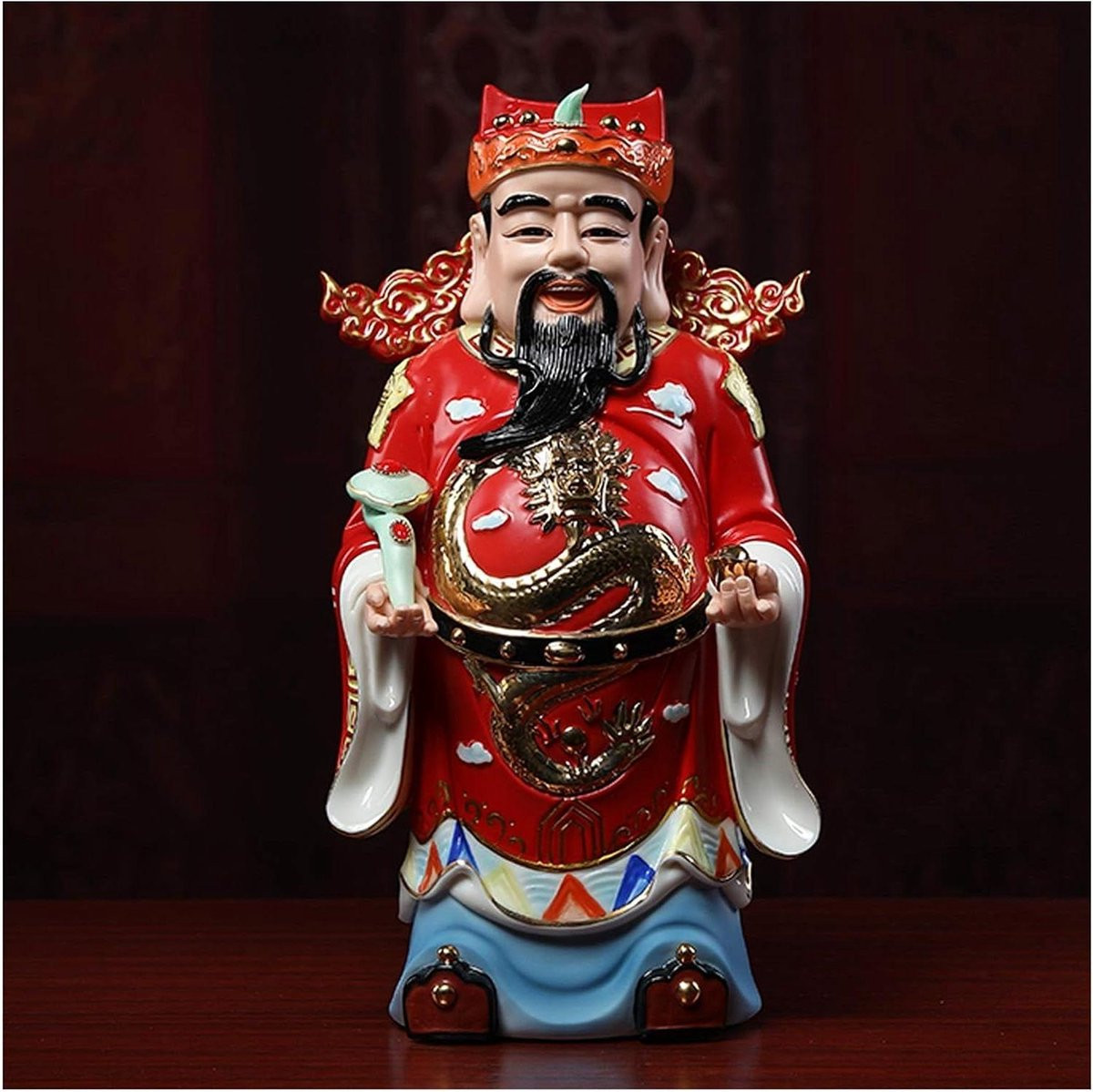 Boeddha Statuut God van Rijkdom Rood Hoogte: 29 cm