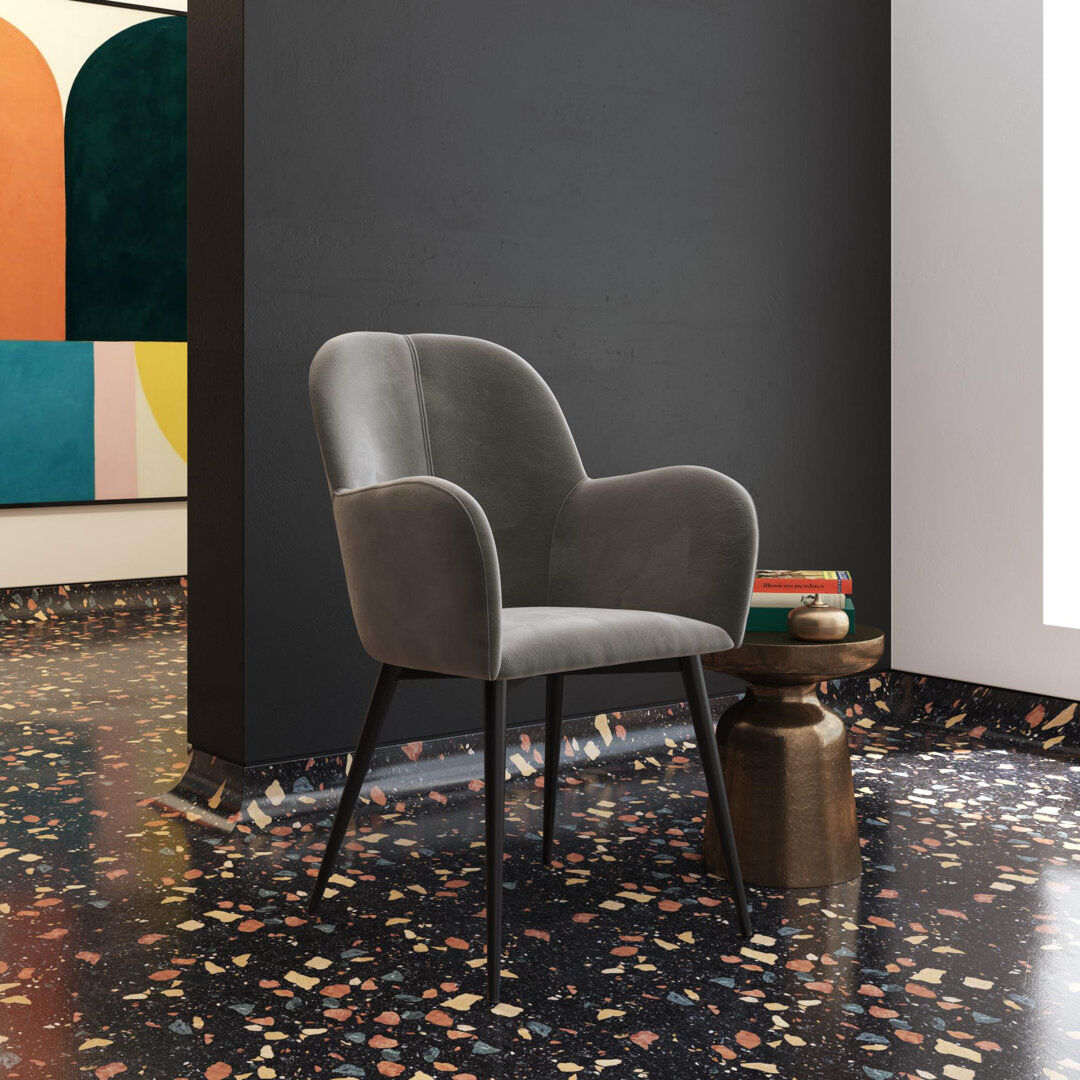 Hashtag Home Velvet Armchair Gray Velvet 90cm H X 56cm W X 61cm D