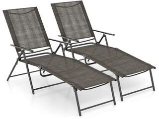 Costway 2 Piece Patio Folding Chaise Lounge Chairs Recliner with 6-Level Backrest-Coffee