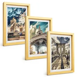 BILDER SET 3er Set - 20x30 cm Goldrahmen - Brücken, Türme, europäische Städte