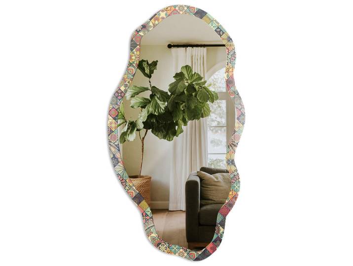 Tulup Spiegel 90x45 cm asymmetrisch mit Druck - Bunte Patchwork-Arbeit, Transparent, Glas, Organisch, 45x90x0.4 cm, Spiegel, Wandspiegel