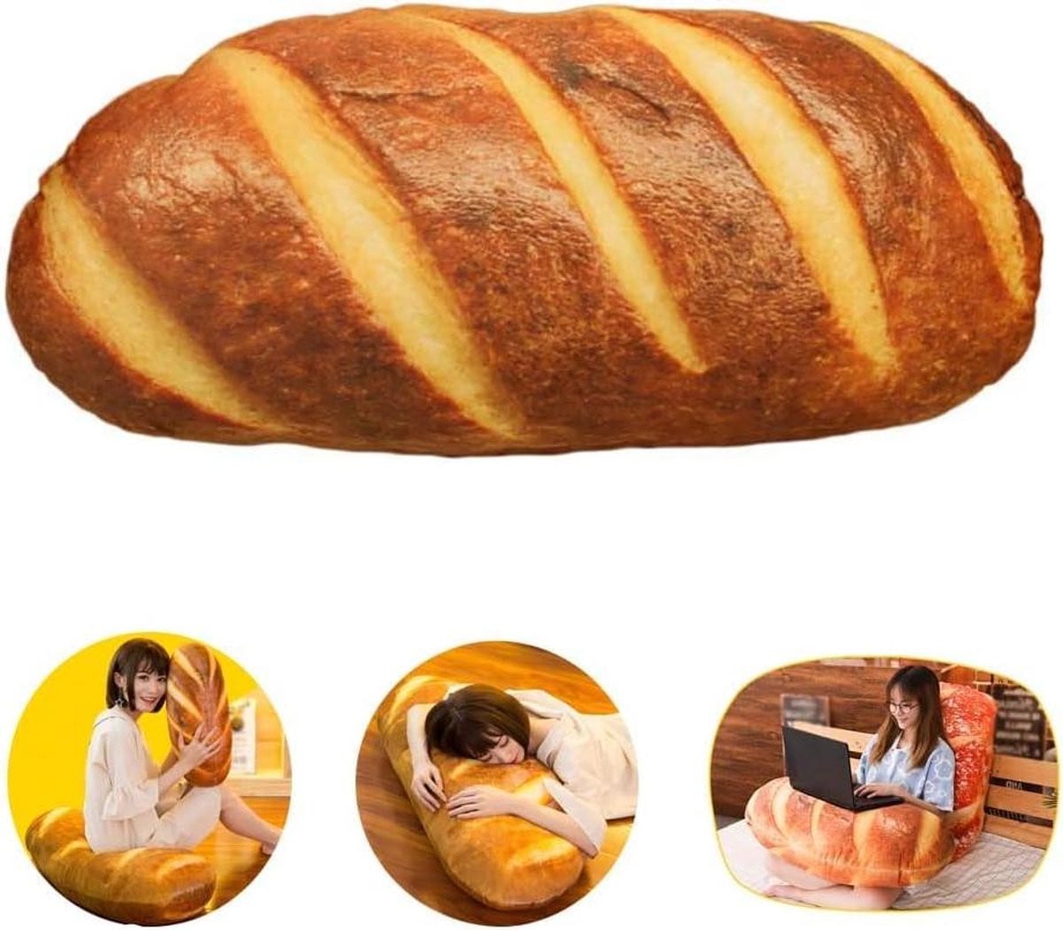 Pluche broodkussen met realistisch boterbrood design - 60 cm - Boter