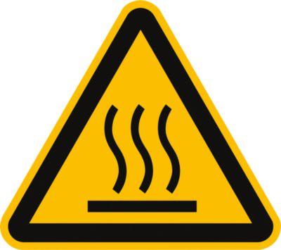 moedel Warnschild „Warnung vor heißer Oberfläche“ (W017), nach DIN EN ISO 7010, Folie selbstklebend, Seitenlänge 100 mm