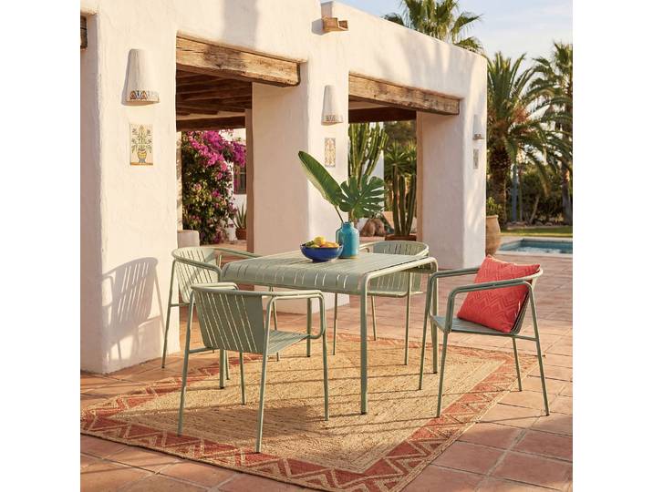 HABITAT - Table à manger de jardin en acier - 100 x 100 cm - Vert pistache - Azur
