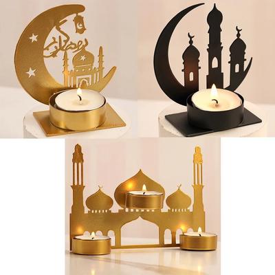 Uplift Essentials Crescent Glow Ramadan Metallic Candle Holder castle Gold