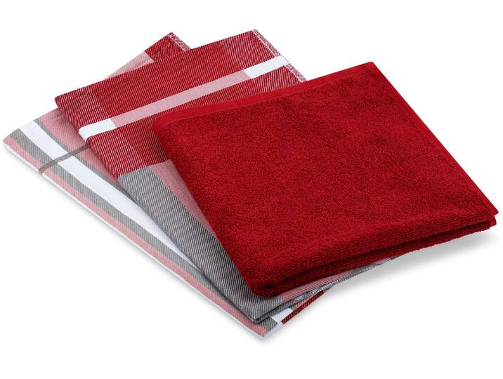 Geschirrtuch ROSS 1663 3er-Set mit Banderole , rot, B:18cm H:4cm L:27cm T:4cm, 100% Baumwolle, Geschirrtücher, Geschirrtuch, aus feinster Baumwolle