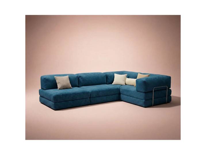 Bettsofa Kanyon Indigo Gerippter Plüschstoff B 300 T 100 cm - Bettsofa