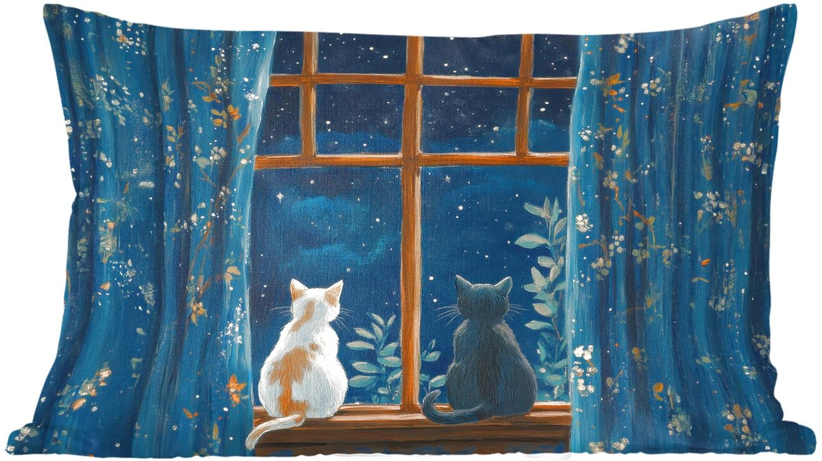PillowMonkey Sierkussen Kat Sterrenhemel Blauw 60 x 40 cm
