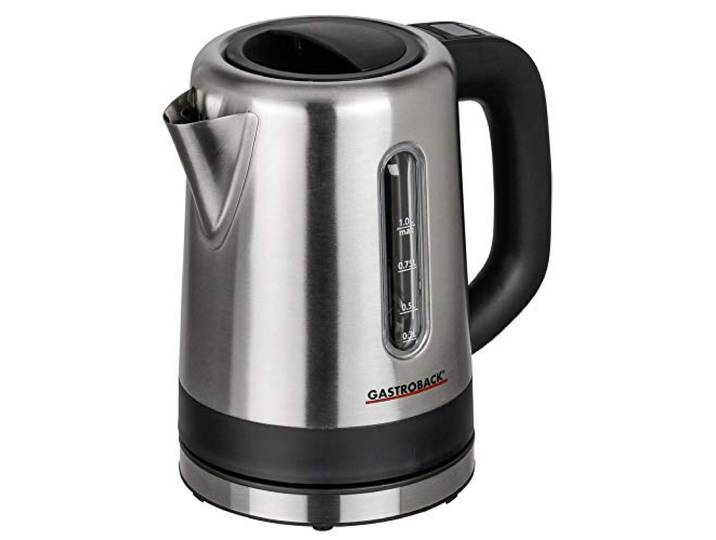 GASTROBACK #42435 Design Wasserkocher Mini, 1 Liter Edelstahl-Behälter mit Füllstandsanzeige, beleuchtetes Bedienfeld, Warmhaltefunktion, 2.200 Watt, Schwarz