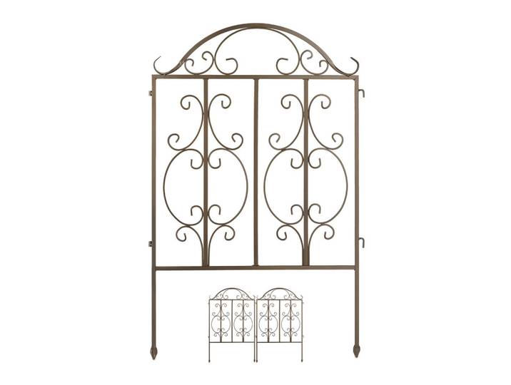 Relaxdays Gartenzaun Bronze 3er-Set Stahl zum Einstecken, Dunkelbraun, Metall, 63.5x98 cm, Sonnen- & Sichtschutz, Sichtschutz Garten
