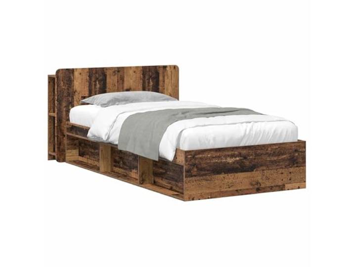 LKJephalotrop Bettgestell mit Stauraum 90x190 cm Holzwerkstoff Altholz Praktisches Einzelbett mit integriertem Kopfteil Regal und Bettkasten Schubladen für mehr Ordnung im Schlafzimmer.