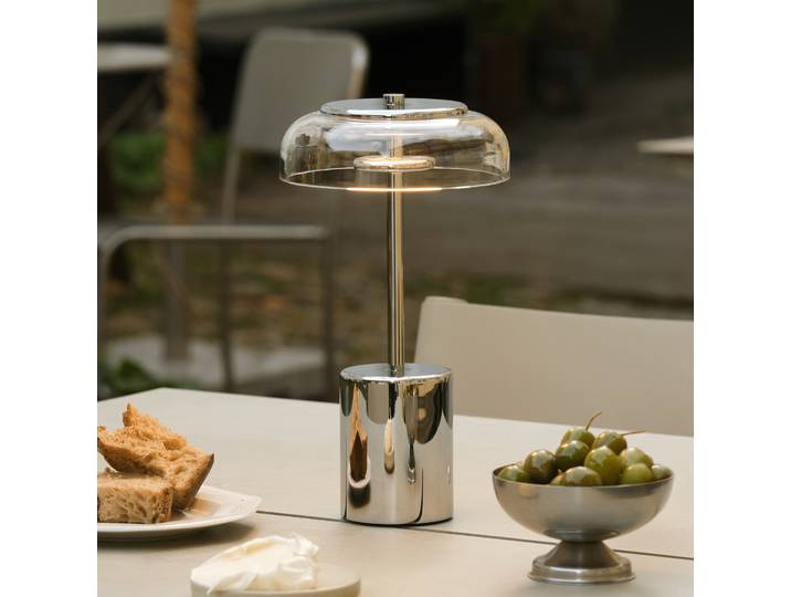 Lampe à poser LED Blossi Hauteur 26 cm chrome/transparent - Nuura Nuura Aps - Terrasse - Moderne - Métal - À ampoule unique
