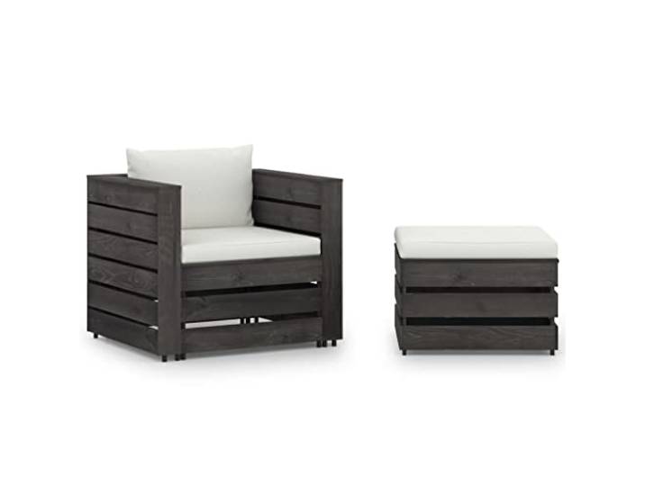 WDGJJFECNMUEHI Bois imprégné modulable Design Palette 2 pièces crème Salon de jardin 2 pcs avec coussins Bois imprégné gris canapé exterieur table repose-pied pin modulable
